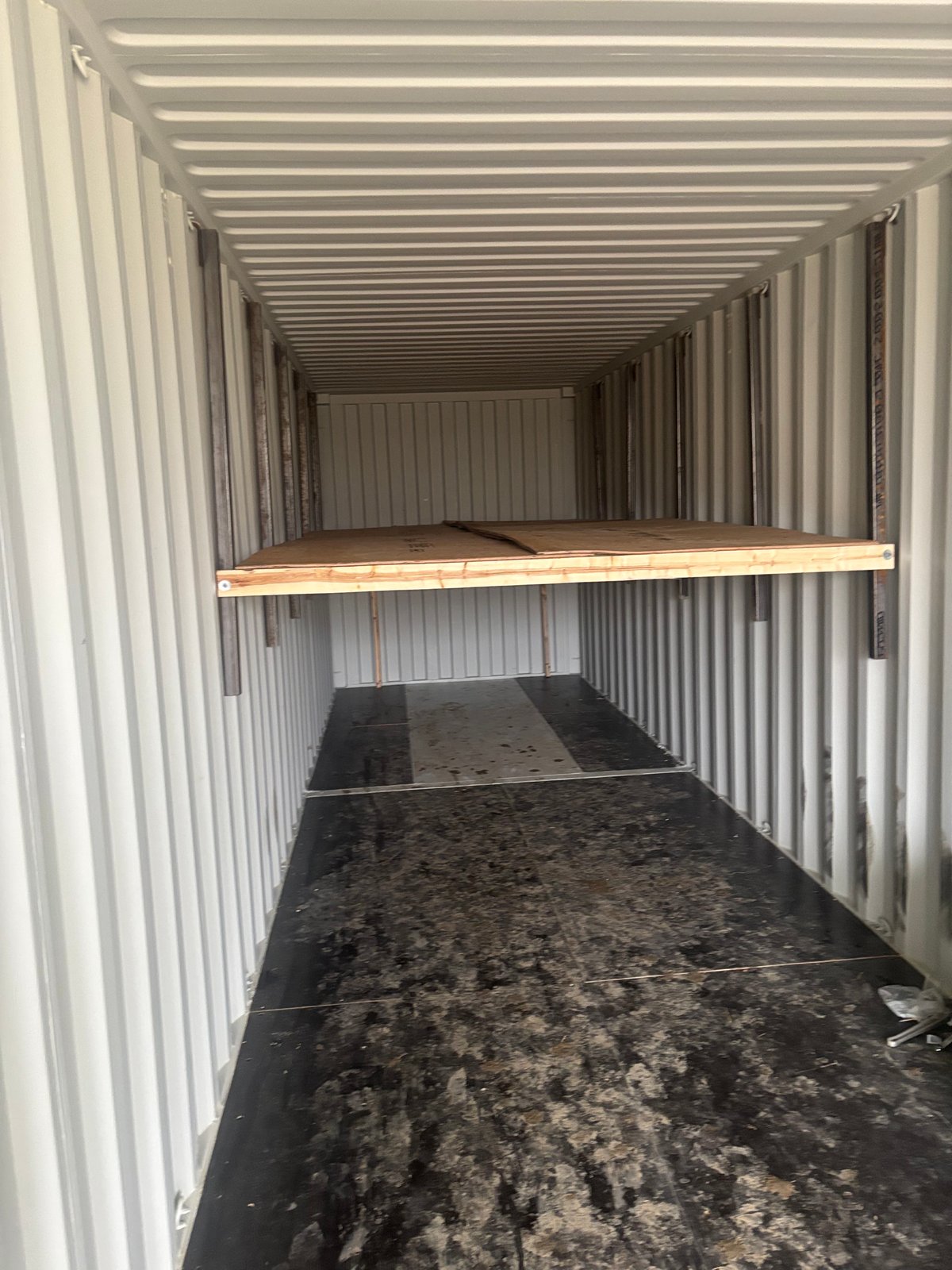 Custom shelving inside a 40ft High Cube container